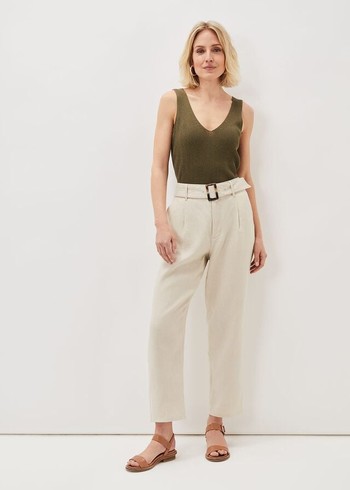 Phase Eight Hazel Linen Tapereds Trousers Grey Australia | KP3071482